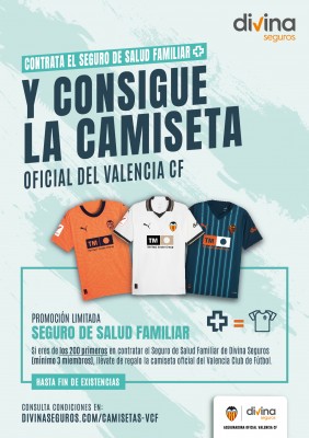 Divina Seguros premiará con una camiseta del Valencia a los 200 primeros valencianistas que contraten una póliza familiar de su seguro Salud Completo 
