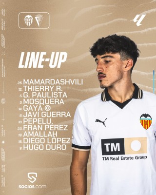 Este es el once del Valencia CF para jugar contra el Cádiz