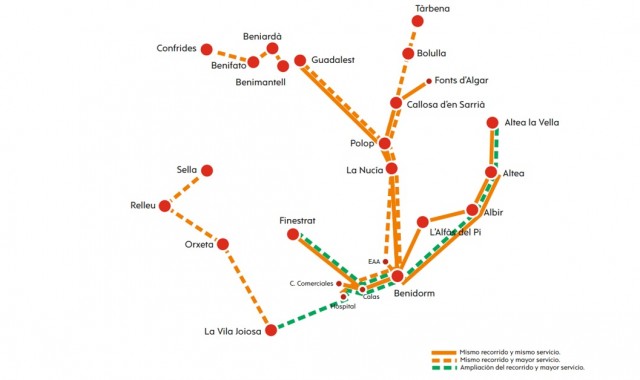 El transporte público de viajeros de la Marina Baixa incrementará las frecuencias de Benidorm con La Nucía y Polop
