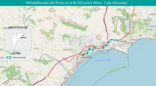 El Mitma adjudica a CHM las obras de rehabilitación de la N-332 entre Altea y Calp 