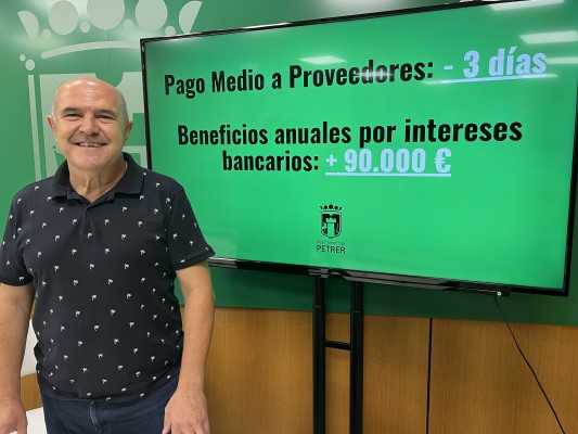 Petrer rebaja el plazo de pago medio a proveedores y lo sitúa en menos de tres días 