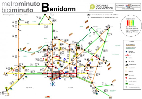 Benidorm crea el 'Metrominuto' y 'Biciminuto': el plano para calcular el tiempo de los trayectos