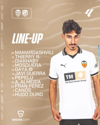 Este es el once del Valencia CF contra el Atlético de Madrid