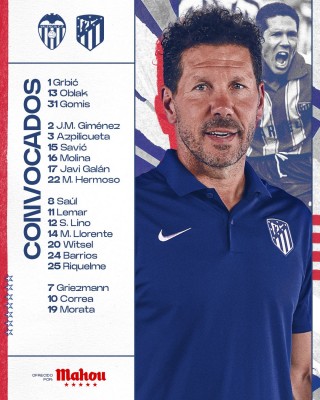 Giménez y Lino, en la convocatoria; De Paul, Soyuncu, Koke, Memphis y Reinildo, bajas

