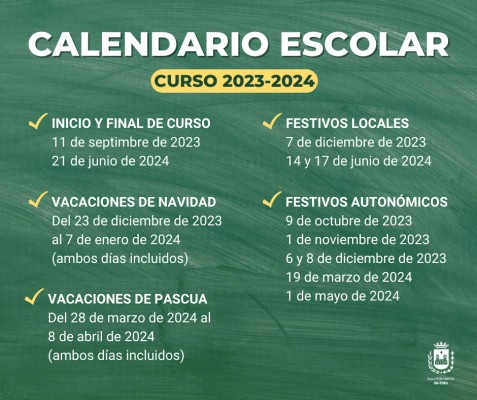 Estos serán los días no lectivos del curso escolar 2023-2024 en Elda 
