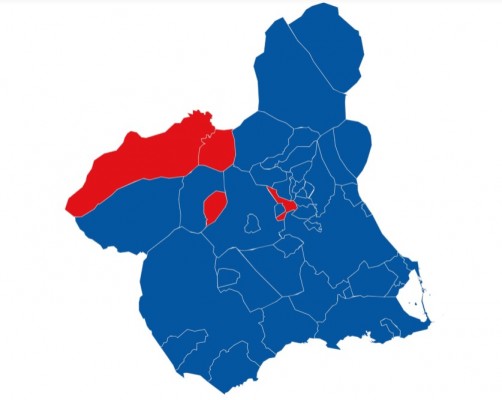 El mapa regional del 23J: el PP arrasa en 41 de los 45 municipios de la Región