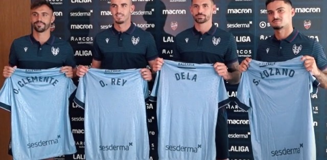 Óscar Clemente, Dela, Oriol Rey y Sergio Lozano, presentados como jugadores del Levante UD
