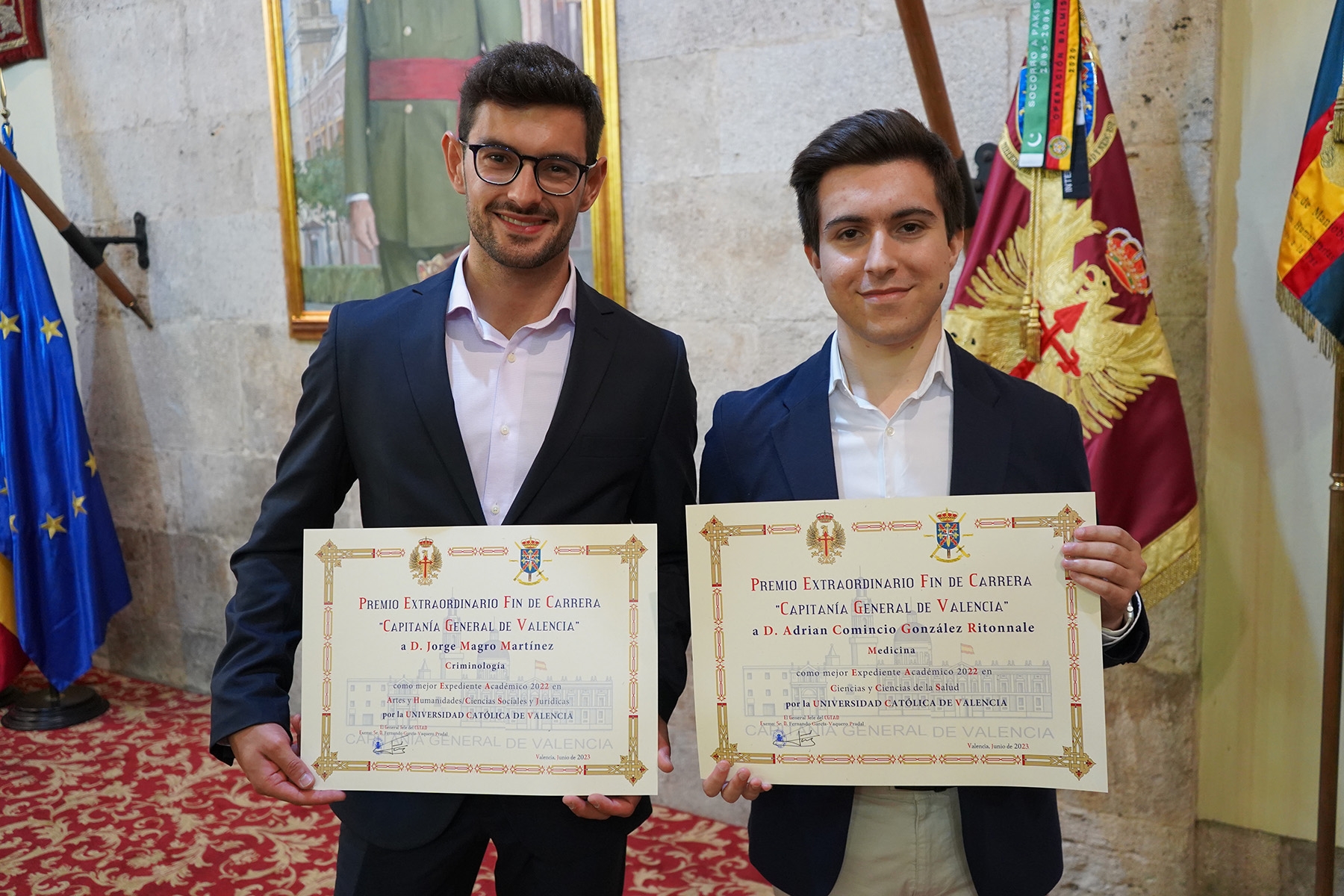 Jorge Magro y Adrián González reciben el Premio de Capitanía General a los mejores expedientes académicos 