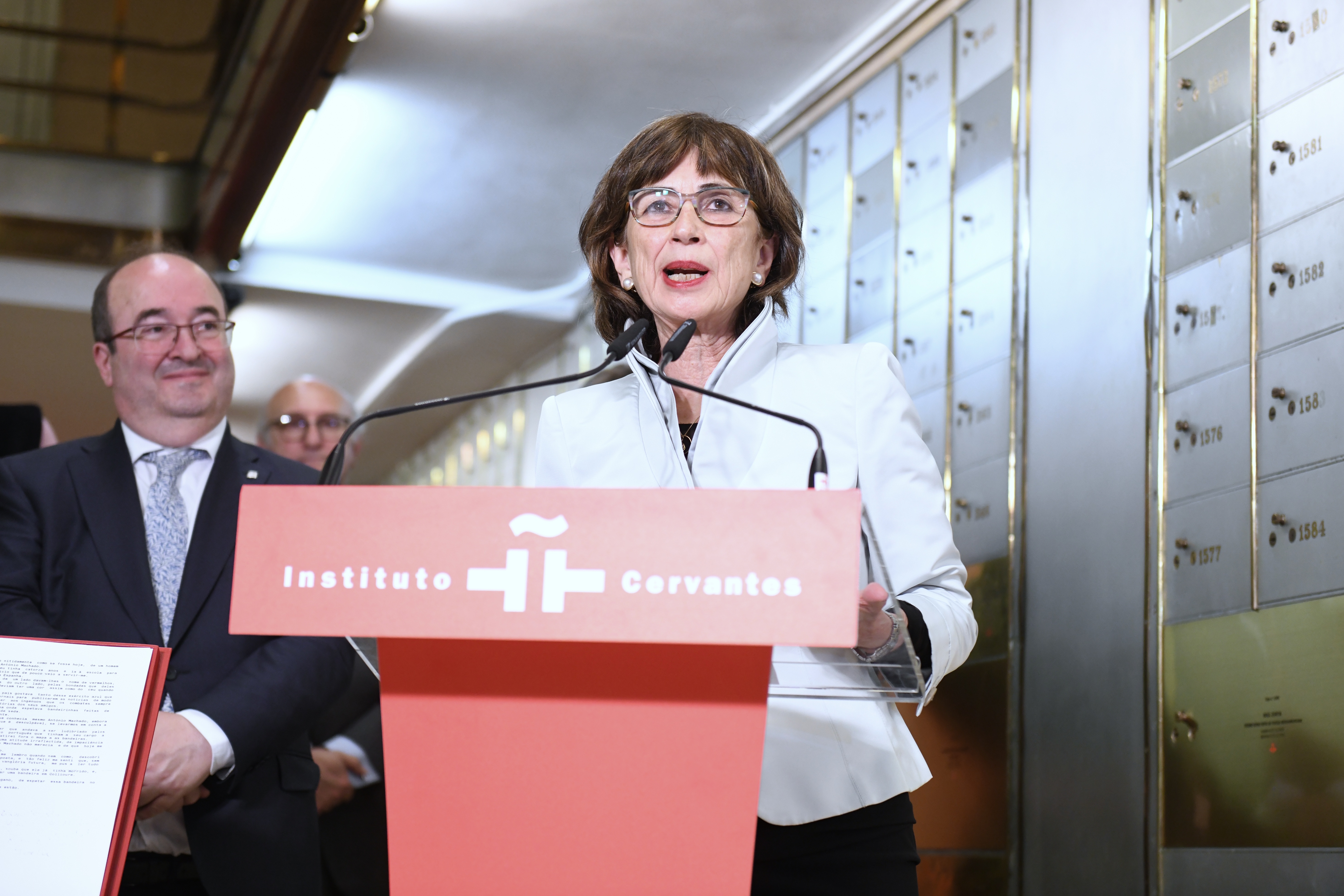 Pilar del Río durante el acto de entrega del legado de Saramago a la Caja de las Letras del Instituto Cervantes. Foto: Fernando Sánchez / Europa Press  - 