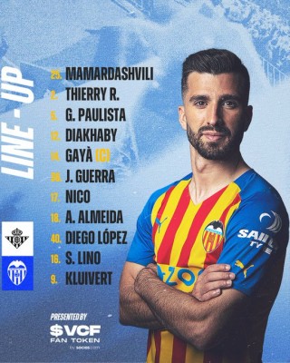 Este es el once del Valencia para medirse al Betis