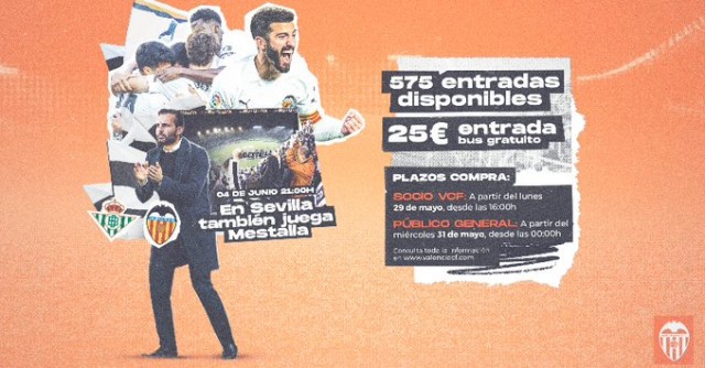 El Valencia pone a la venta 575 entradas para el campo del Betis y pagará los autobuses
