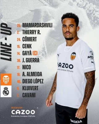 Este es el once del Valencia CF contra el Real Madrid