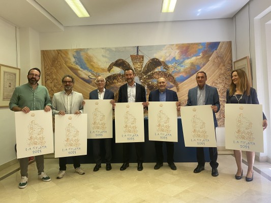 Cartel anunciador del Misteri d'Elx 2023: una ilustración a lápiz de la Coronación por Antonio Ródenas