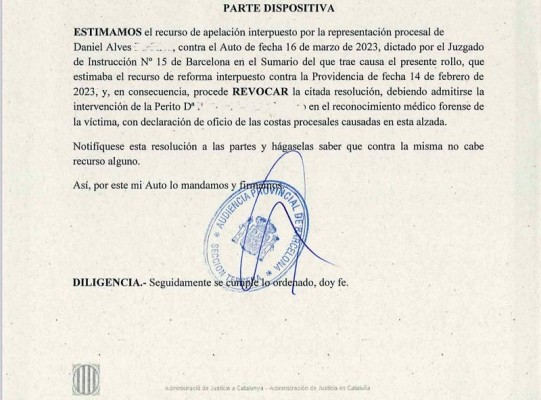 La Audiencia de Barcelona estima el recurso de apelación de Dani Alves y permite la presencia de una perito de la defensa en el examen médico-forense de la denunciante
