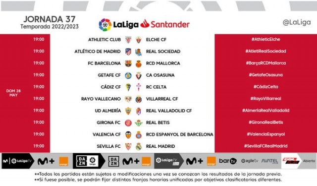 Ya se conocen los horarios de la jornada 37 y 38 de LaLiga