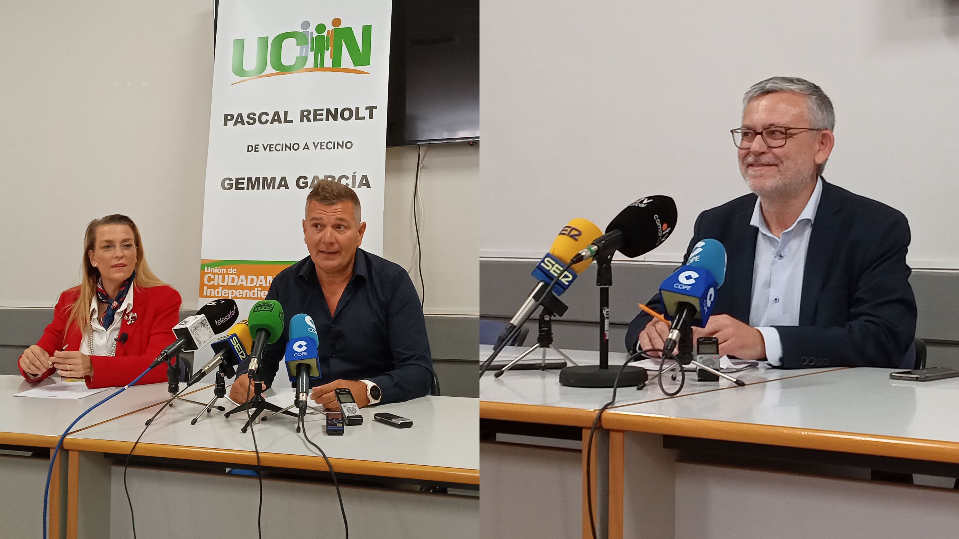 Gemma García y Pascal Renolt de UCIN y Josep Alandete, cabeza de lista de Projecte Gandia. Fotos: Sandra Albert - 