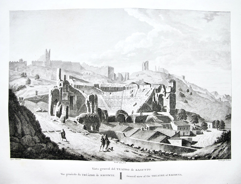 Grabado del siglo XIX de Sagunto. - 