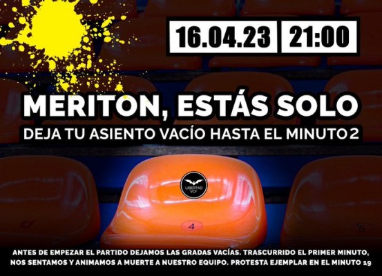 Libertad VCF proponer dejar el asiento vacío en Mestalla ante el Sevilla hasta el minuto 2