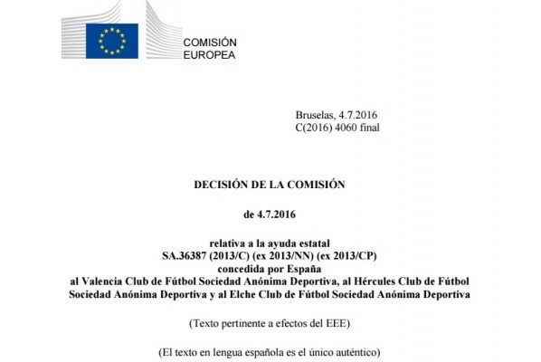 Versión pública de la decisión de recuperación que atañe a Valencia, Elche y Hércules