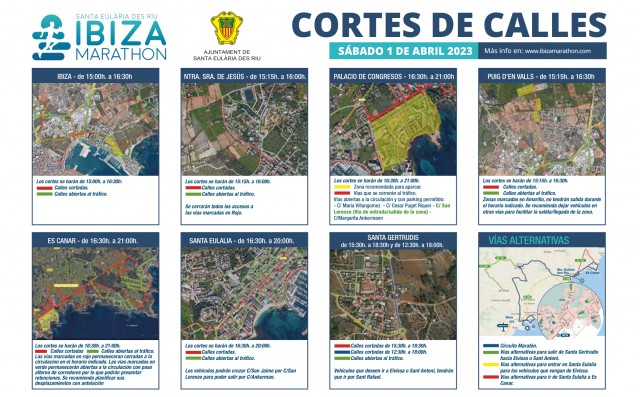 El Santa Eulària Ibiza Marathon informa a la ciudadanía sobre los cortes de vía durante la prueba 