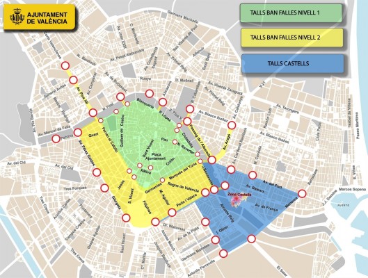 El centro de València queda cortado al tráfico rodado hasta la madrugada del 20 de marzo