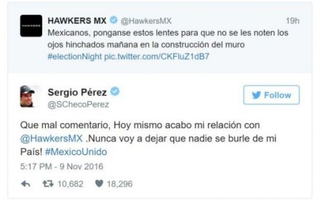 Gabinete de crisis en Hawkers: busca una salida al tuit que molestó a los mejicanos y a Checo Pérez