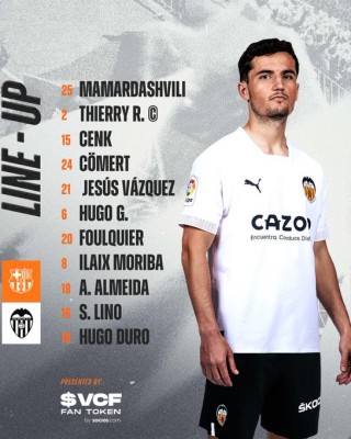 Este es el once del Valencia para jugar en el Camp Nou