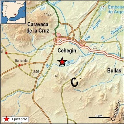 Un terremoto de 3,5 grados hace temblar Bullas, Caravaca, Cehegín, Moratalla, Mula y La Paca