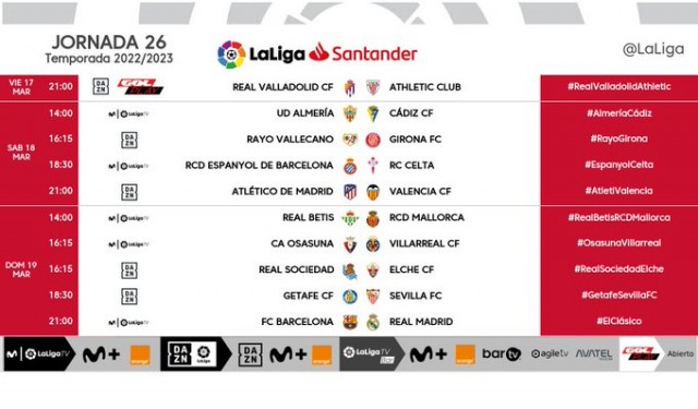El Valencia visitará al Atleti el sábado 18 de marzo