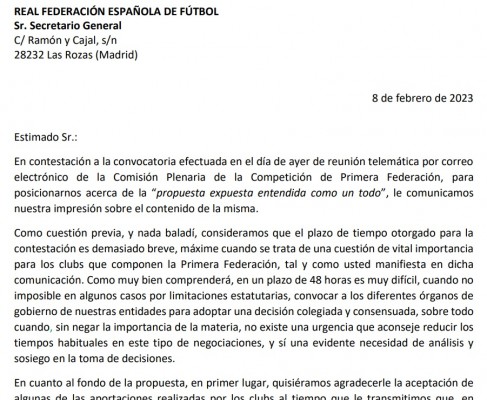 Los clubes de Primera Federación críticos con Rubiales no votan y remiten a la RFEF otra carta