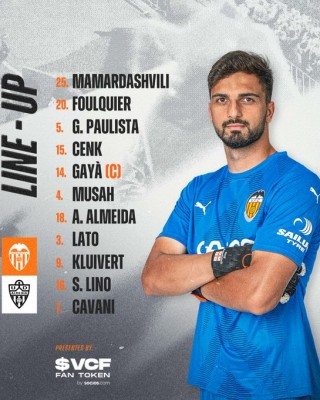 Este es el once del Valencia para recibir al Almería
