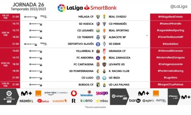 Ya se conocen los horarios de la jornada 26 de LaLiga Smartbank