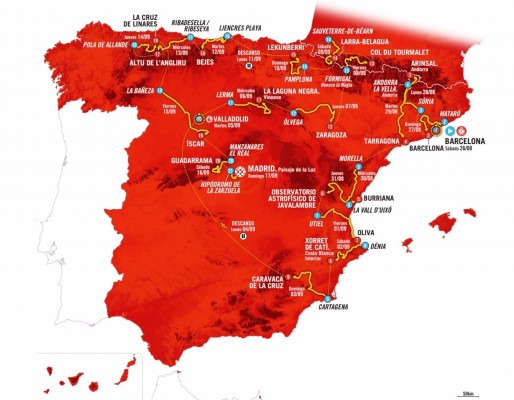 La Vuelta a España vivirá su novena etapa el 3 de septiembre entre Cartagena y Caravaca de la Cruz
