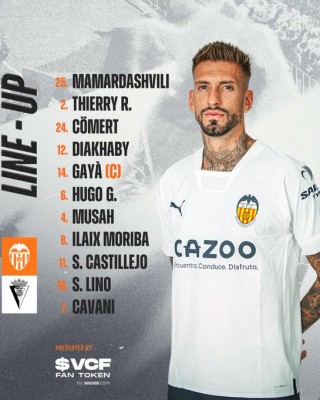 Este es el once del Valencia CF contra el Cádiz