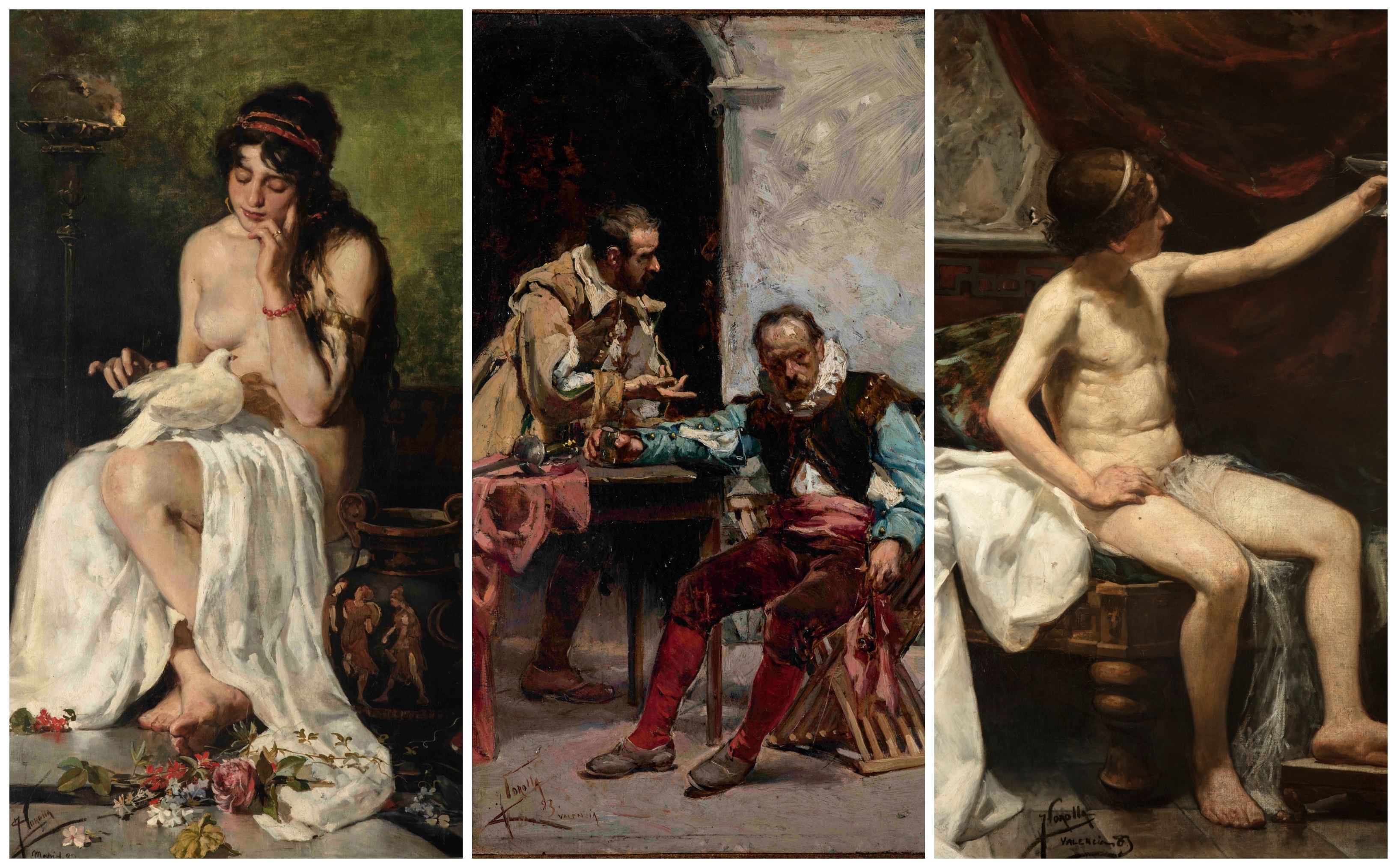 De izquierda a derecha: 'La esclava y la paloma', 'En la posada' y 'El oferente'  - 