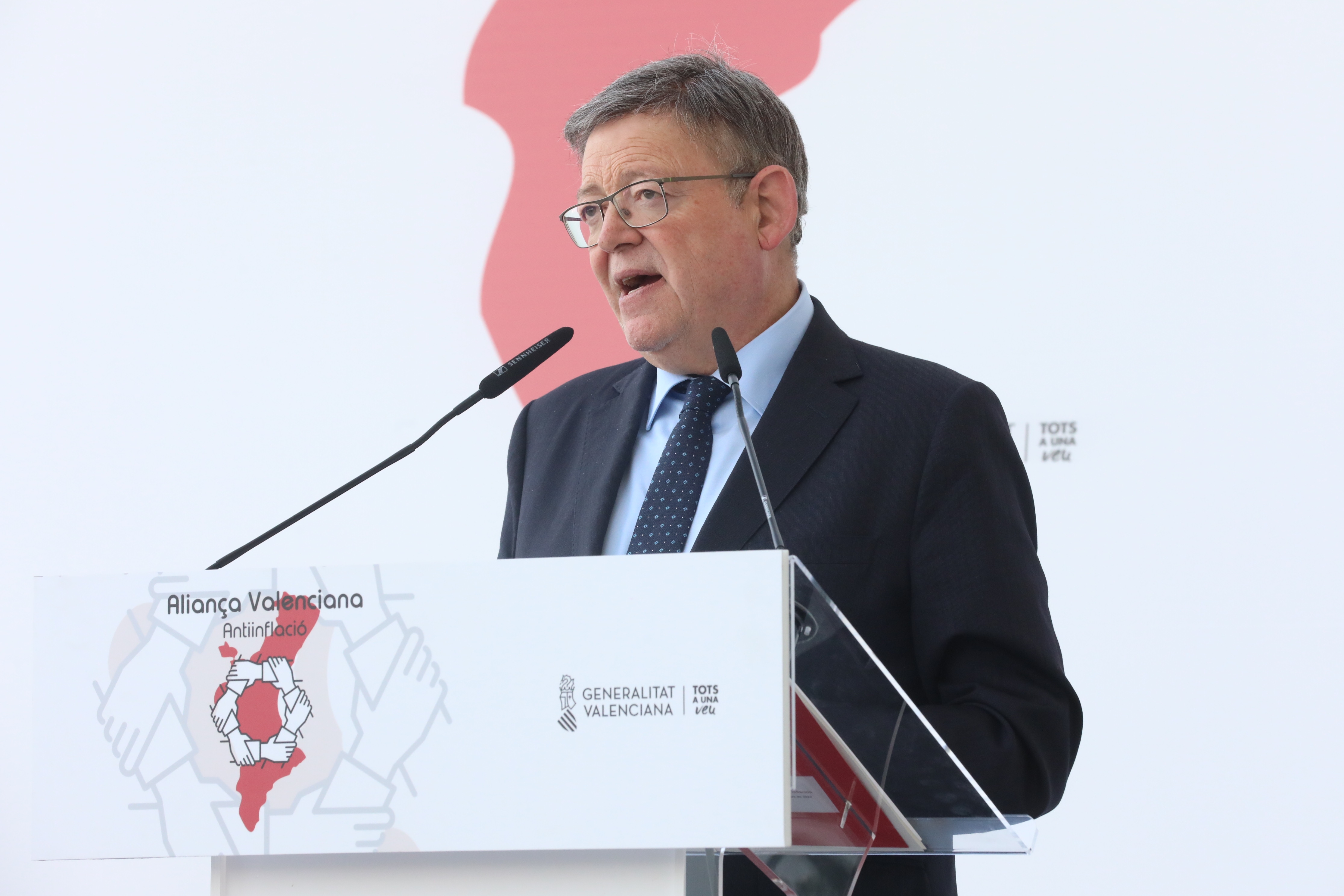 El presidente de la Generalitat, Ximo Puig, durante su intervención en el acto de la Alianza Valenciana Antiinflación. Foto: GVA - 