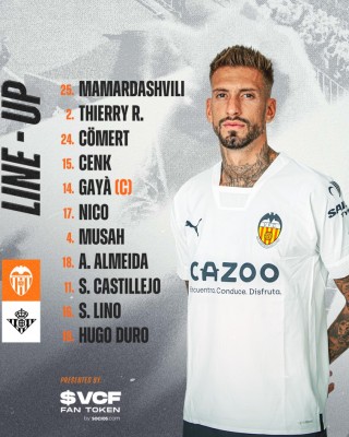 Este es el once del Valencia para jugar contra el Betis