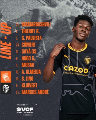 Este es el once del Valencia CF contra la Real Sociedad
