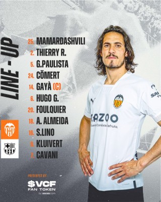 Este es el once del Valencia para enfrentarse al Barça