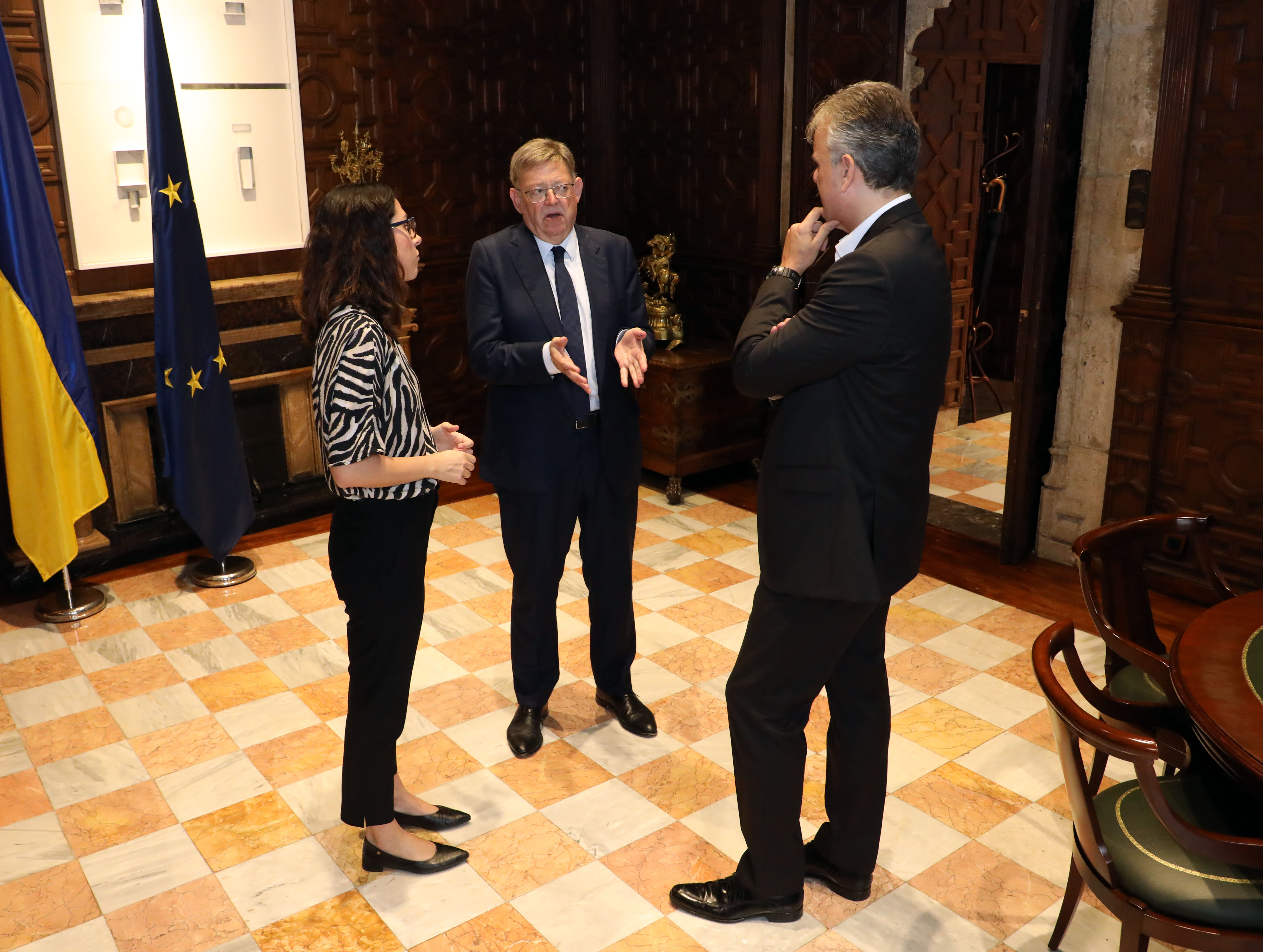 El presidente de la Generalitat, Ximo Puig, y los vicepresidentes Aitana Mas y Héctor Illueca. Foto: GVA  - 