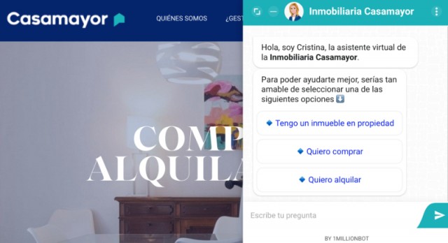 Inmobiliaria Casamayor y la tecnológica 1MillionBot se alían para crear el chatbot Cristina