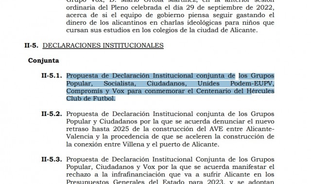 El pleno municipal de Alicante se suma a los actos conmemorativos del Centenario del Hércules