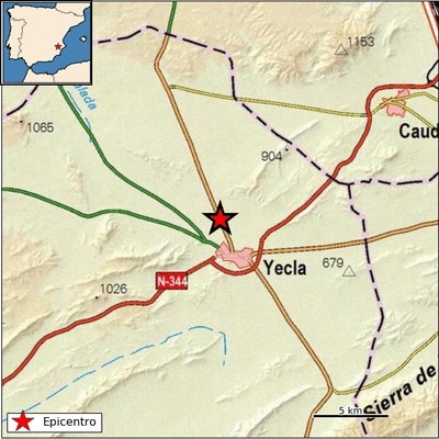 Un terremoto de magnitud 2,2 hace temblar Yecla de madrugada