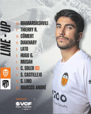 Este es el once del Valencia para enfrentarse al Atlético