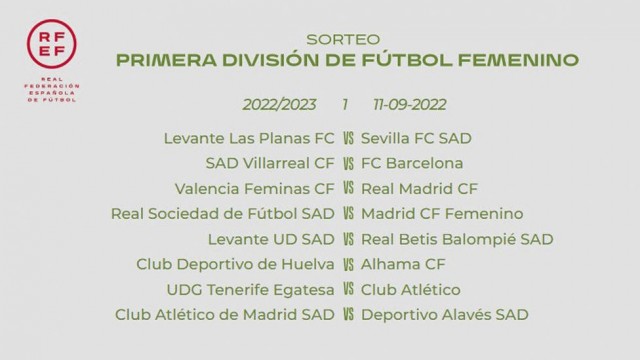 Valencia-Real Madrid, Levante-Betis y Villarreal-Barça abrirán la Primera División Femenina 