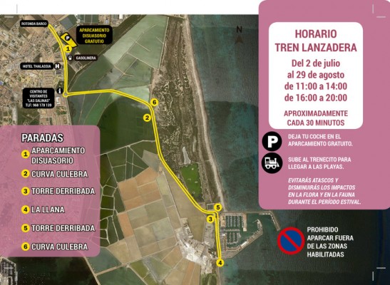 Un tren turístico gratuito facilitará el acceso a la Llana para preservar Las Salinas