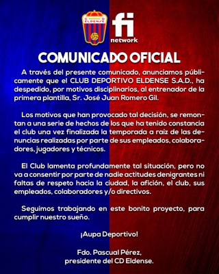 El Eldense despide a Romero 