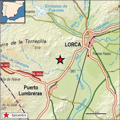 Lorca registra un nuevo terremoto de 2,9 grados de magnitud