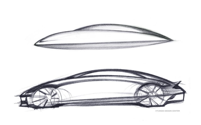 IONIQ 6 de Hyundai se presenta de manera conceptual en forma de boceto
