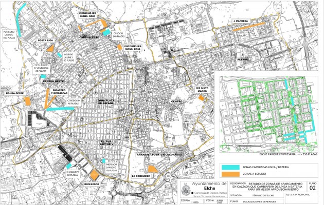 El plan de parkings de Elche: solares municipales en la periferia o eliminar carriles para plazas en batería
